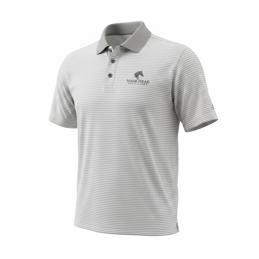 Adidas Polo Shirt Mens Medium White Gray Stripe Golf Performance Short Sleeve